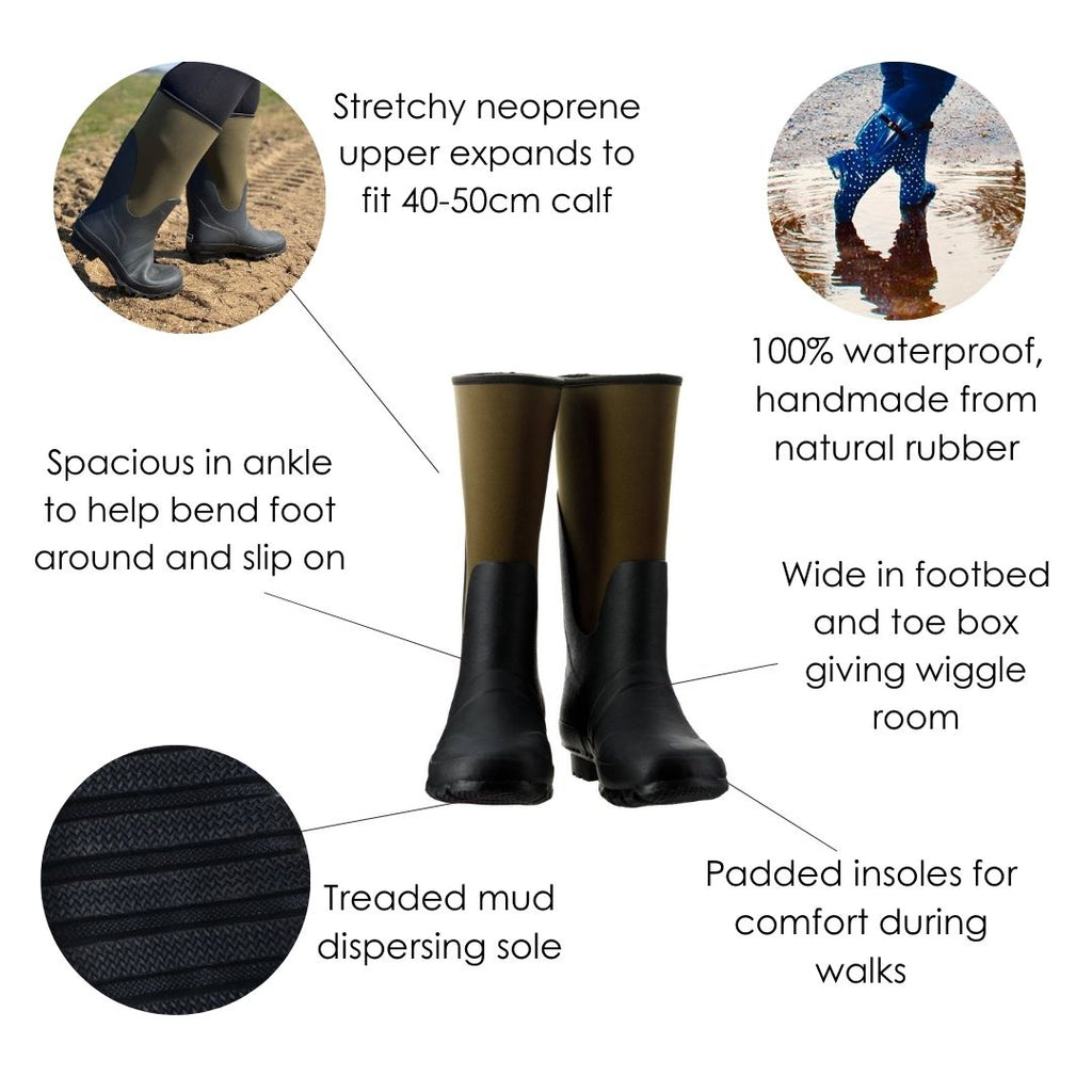 Extra Wide Calf Neoprene Wellies - Wide in Foot and Ankle - Fit 40
