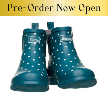 Ankle Wellies - Teal with White Spots - Wide Foot - Easy to Slip On - Jileon Wellies