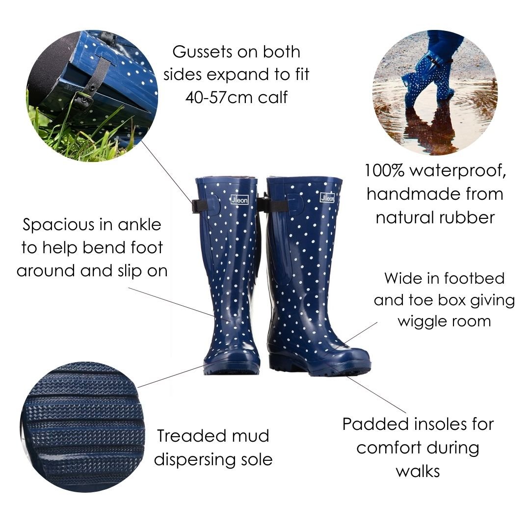 Extra Wide Fit Polka Dot Wellies Wide in Foot and Ankle Fit 40 57c Jileon Wellies