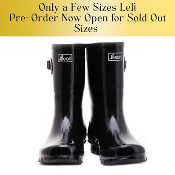 Half Height Black Glossy Wellies - Wide Foot and Ankle - Jileon Wellies