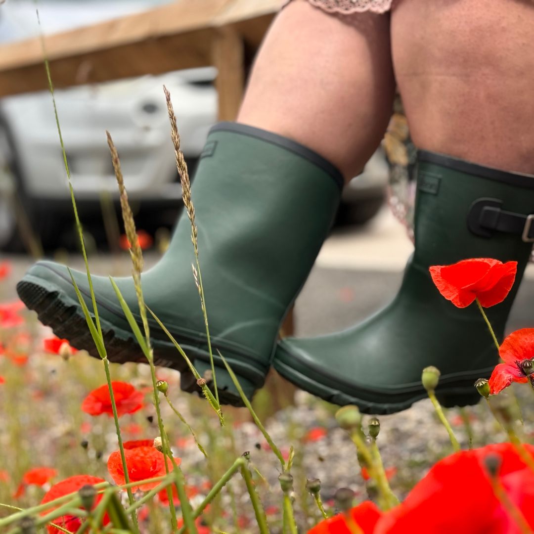 Half Height Dark Green Wellies Wide Foot Ankle Jileon Wellies