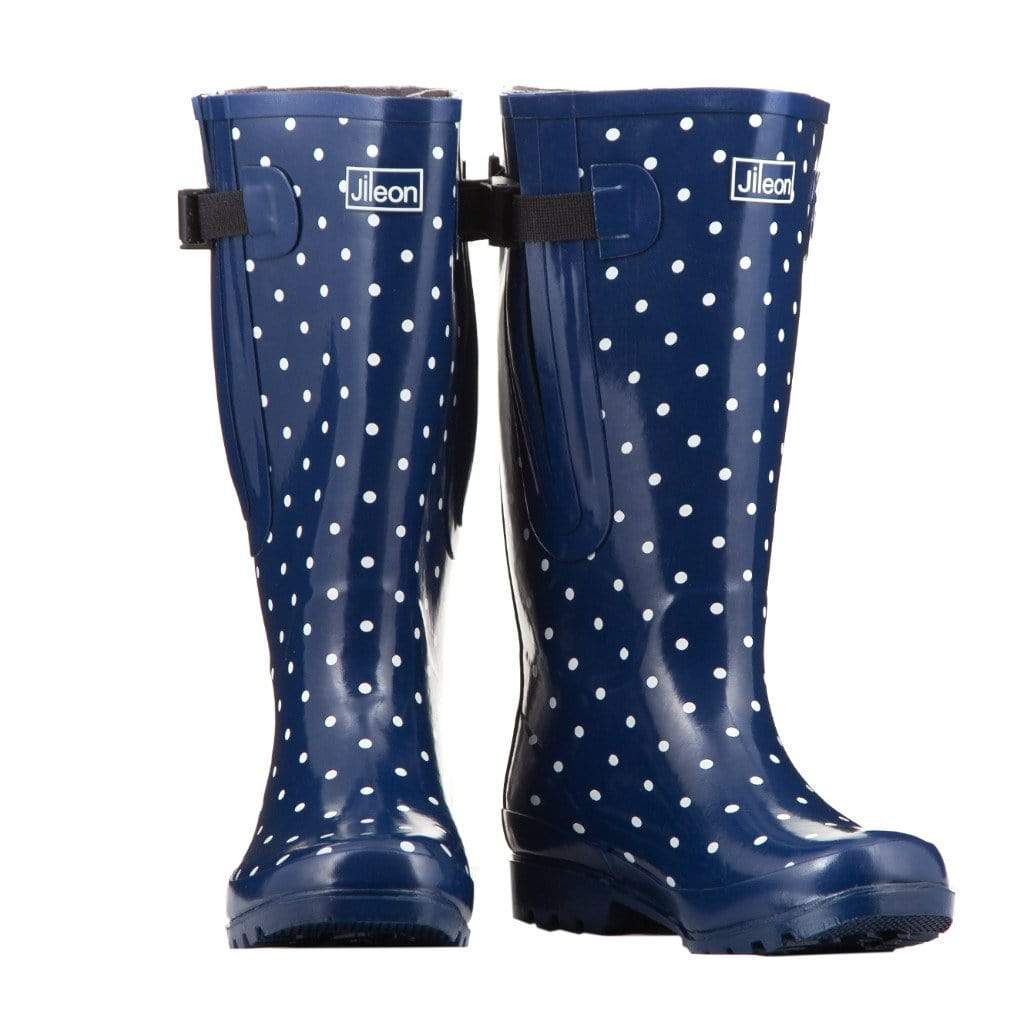 Extra Wide Calf Navy Spotty Wellies - Wide in Foot and Ankle - Fit 40 ...