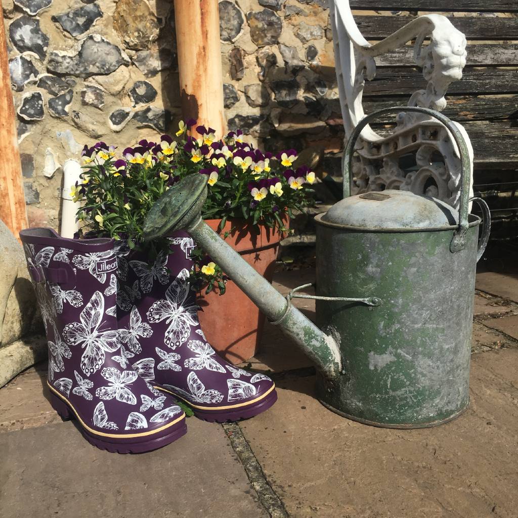 Half Height Purple Butterfly Wellies Wide Foot and Ankle Jileon Wellies