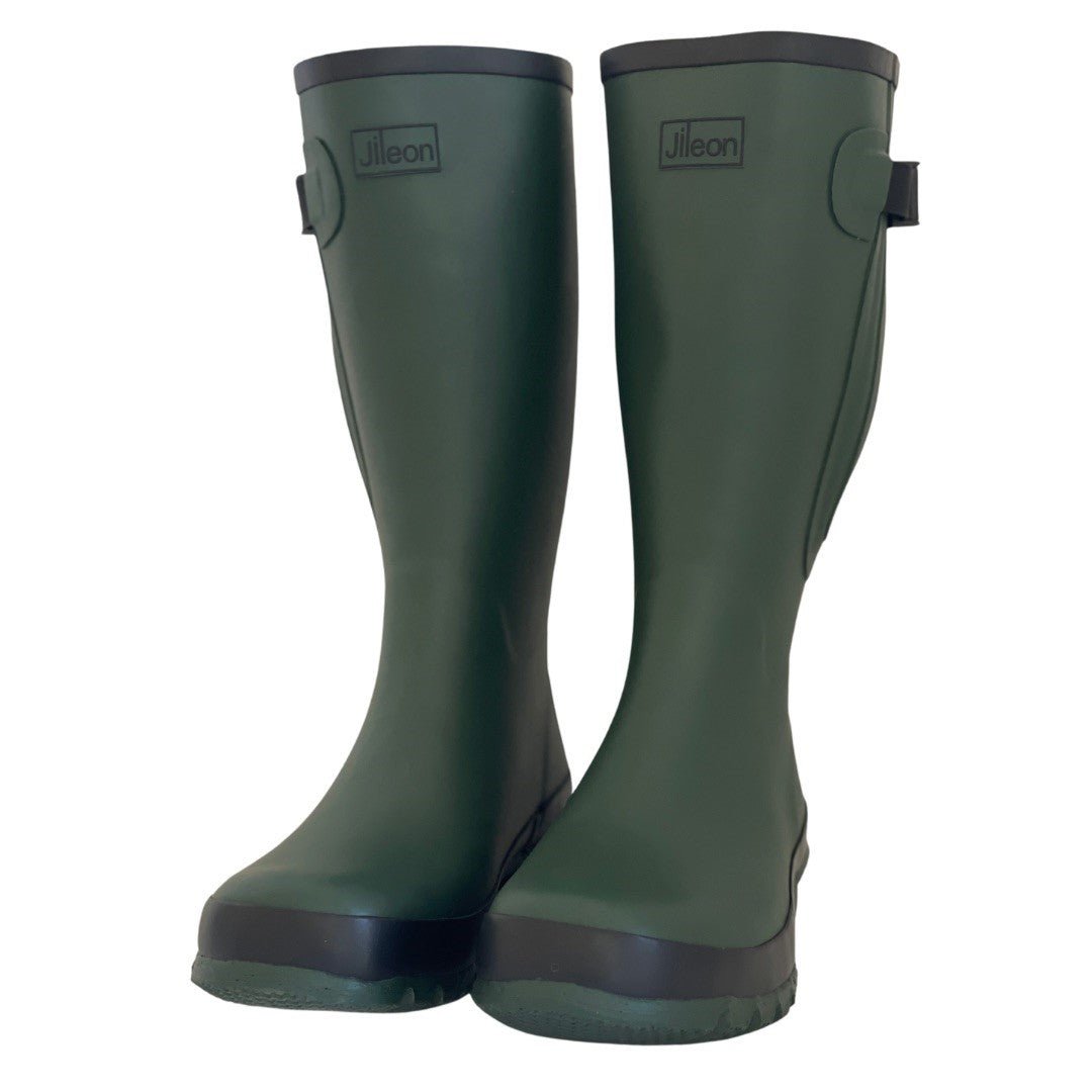 Wide Calf Wellies - Green with Black Trim - Regular Fit in Foot and An ...